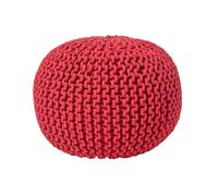 HOMESCAPES Pouf Rond tressé en Coton, Pouf Tricot Coloris Rouge, 40x35 cm