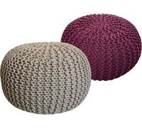 Pouf en tricot Set de 2 poufs Pouf d'assise Coussin de sol Ø 55cm beige/bordeaux