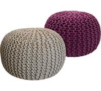 Pouf en tricot Set de 2 poufs Pouf d'assise Coussin de sol Ø 55cm beige/violet