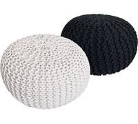 Pouf en tricot Set de 2 poufs Pouf d'assise Coussin de sol Ø 55cm blanc/anthracite