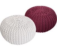 Pouf en tricot Set de 2 poufs Pouf d'assise Coussin de sol Ø 55cm blanc/bordeaux