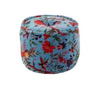 Pouf en Velours "Oiseaux Fleurs" 40cm Bleu