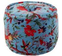 Pouf en Velours "Oiseaux Fleurs" 40cm Bleu