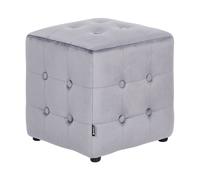 Pouf en Velours Repose-Pieds Tabouret Capitonné Cube Chambre à Coucher Salon Gri