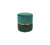 Pouf en velours vert, rond, fixe, uni, cerclage doré - White Label, Bubbly - Ø35xH39 cm