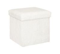 Pouf et Coffre de rangement en bois et Fourrure Blanche 38 x 38 cm