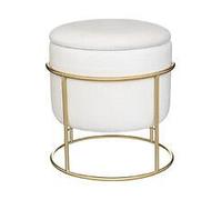 Pouf Et Coffre De Rangement En Velours Blanc Ivoire Et Support En Métal D 42 X H 44 Cm Blanc
