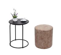 Mendler Pouf et Table d'appoint HWC-K48 certifié MVG MDF métal Similicuir Brun