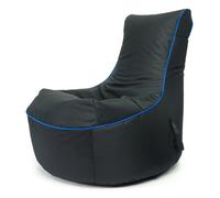 Pouf Fauteuil Gaming Pablo en Simili Cuir Matelassé Dossier Haut avec Poches 77x77x84cm, Noir Règle Bleue - Ecopuf