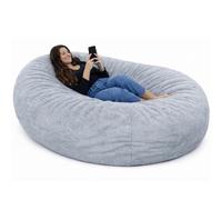 Pouf Géant Adulte XXL, Fausse Fourrure Côtelée,Housse Lavable (gris clair) | Tissu Certifié Oeko-Tex, Rembourrage Mousse, Housse Douce