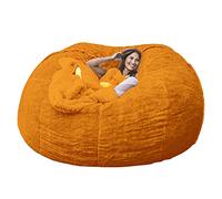 Pouf géant en fausse fourrure pour adultes - Meubles de salon doux, rond et confortable, 135 × 65 cm, accent orange élégant pour décoration de maison et d'extérieur