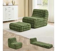 Pouf géant pour adultes avec ottoman, pouf en fausse fourrure rempli de mousse à mémoire de forme, canapé de sol paresseux en peluche avec repose-pieds pour salon, chambre, dortoir, appartement, vert