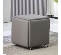 Pouf gigogne 5 en 1 avec siège Cube à roulettes, Repose-Pieds carré en Cuir et roulettes pour Une Utilisation Polyvalente dans Le Salon et la Salle à Manger (Gris Petit)