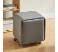 Pouf gigogne 5 en 1 cube avec roulettes, banc carré empilable en cuir pour chambre à coucher, salon, salle à manger, gris A