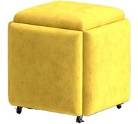 Pouf gigogne 5 en 1 empilable avec roulettes pivotantes - Cube créatif - Fauteuil de coiffeuse pour salon, chambre à coucher - Tabouret ottoman jaune 35 cm