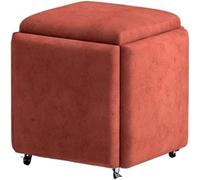 Pouf gigogne 5 en 1 empilable avec roulettes pivotantes - Cube créatif - Fauteuil de coiffeuse pour salon et chambre à coucher - Orange - 35 cm