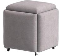 Pouf gigogne 5 en 1 empilable avec roulettes pivotantes - Tabouret ottoman gris pour salon et chambre à coucher - Cube créatif - Fauteuil de coiffeuse (35 cm)