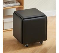 Pouf gigogne 5 en 1 en cuir synthétique noir avec roulettes pivotantes, tabouret empilable et repose-pieds mobile, fauteuil polyvalent pour salon et chambre à coucher, design coloré