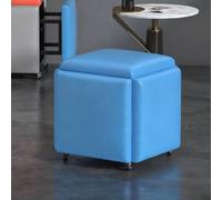 Pouf gigogne 5 en 1, siège Cube, Pouf en Cuir à roulettes, tabourets empilables, siège gigogne Multifonctionnel pour Plusieurs pièces de la Maison (Bleu 45 cm P x 40 cm L x 40 cm H)