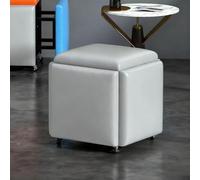 Pouf gigogne 5 en 1, siège Cube, Pouf en Cuir à roulettes, tabourets empilables, siège gigogne Multifonctionnel pour Plusieurs pièces de la Maison (Gris 45 cm P x 40 cm L x 40 cm H)