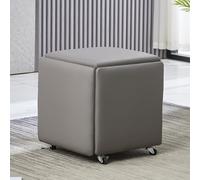 Pouf gigogne cube - Repose-pieds empilable mobile avec roulettes, fauteuil de coiffeuse en cuir synthétique pour salon, chambre à coucher, design compact