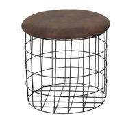 Pouf gigogne en velours - Marron - Lot de 2 - Style vintage - Diam. 38 x H. 37 cm et Diam. 33 x H. 32 cm