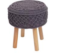 Pouf HWC-J43, Pouf en tricot Pouf repose-pieds, 45x41cm rond macramé/tricot Tissu/textile ~ gris foncé