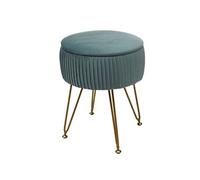 Mendler Pouf HWC-K47 Ø 33cm, Aspect Velours Vert, piètement Or