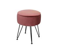 Pouf HWC-K47 Ø 33cm aspect velours rose piètement noir