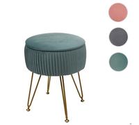 Pouf HWC-K47 Ø 33cm, aspect velours vert, piètement or
