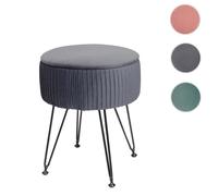 Pouf - HWC - K47 - Aspect velours gris clairs - Compartiment de rangement