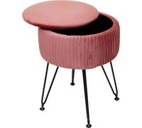 Pouf Hwc-K47, Tabouret Avec Compartiment De Rangement, Ø 33cm, Aspect Velours Rose, Piètement Noir Multicolore