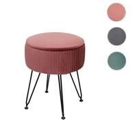 Pouf HWC-K47 - tabouret avec compartiment de rangement - Ø 33cm - aspect velours - vert - piètement noir