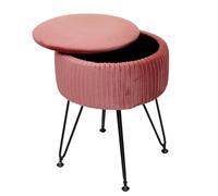 Pouf MENDLER HWC-K47 Ø 33cm aspect velours rose piètement noir Rose G