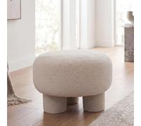 Pouf HWC-Q49, pouf ottoman rembourré, tissu bouclé (200 g/m²) 55 cm - crème