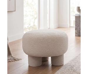 Pouf HWC-Q49, pouf ottoman rembourré, tissu bouclé (200 g/m²) 55 cm crème