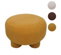 Pouf HWC-Q49 pouf rembourré tissu bouclé (200 g/m²) 55 cm jaune moutarde