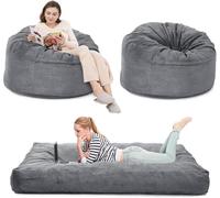 Pouf Lit Convertible En Velours Côtelé - Transformable En Matelas d’Appoint Ultra Confortable, Rembourrage En Mousse Mémoire - Pouf Salon/Chambre Utilisable En Futon/Matelas De Sol, 200x150x25CM, gris