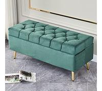 Pouf luxueux en velours avec pieds et boutons dorés - Tabouret de rangement moderne pour salon, chambre à coucher et couloir - Vert foncé 99,1 x 40,6 x 45,7 cm - Élégant siège à langer