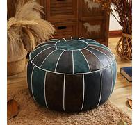 Pouf marocain en cuir authentique - Housse de repose-pieds ronde élégante - Solution de rangement multifonctionnelle pour décoration d'intérieur moderne - Pouf non rembourré de qualité supérieure