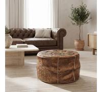 Pouf marocain en cuir de chameau gravé à la main Ø 40 cm H28 - artisanal, élégant et compact pour assise, repose-pieds ou décoration dans le salon, la chambre ou les environnements de style ethnique