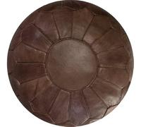 Pouf marocain en cuir naturel XL - Marron chocolat - Ottoman - Rempli - Ø60