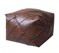 Pouf marocain en cuir non rembourré de qualité supérieure - Tabouret ottoman carré polyvalent pour décoration d'intérieur et rangement (marron)