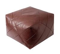 Pouf marocain en cuir - Repose-pieds carré et coussin de rangement élégant pour décoration d'intérieur pour salon, cadeau de mariage - Couleur vin rouge