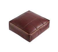 Pouf marocain en cuir synthétique marron clair - Repose-pieds carré et rangement - Tabouret cube élégant et polyvalent pour décoration de salon et salon