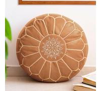 Pouf marocain en cuir - Tabouret ottoman rond - Non rembourré, brun clair