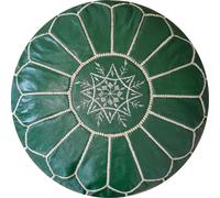 Pouf marocain en cuir véritable - Vert olive- Fait main - livré rempli - Ottoman Pouf repose-pieds