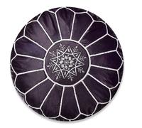 Pouf marocain en cuir véritable - violet foncé - fait à la main - livré rempli - Ottoman Pouf repose-pieds