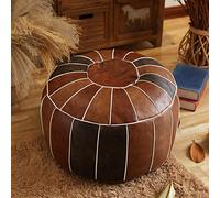 Pouf marocain rond en cuir de qualité supérieure non rembourré - Pouf élégant - Repose-pieds et solution de rangement - 48 x 48 x 28 cm