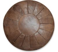 Pouf marocain XL en cuir véritable - Marron - Fait main - livré rempli - Ottoman Pouf repose-pieds